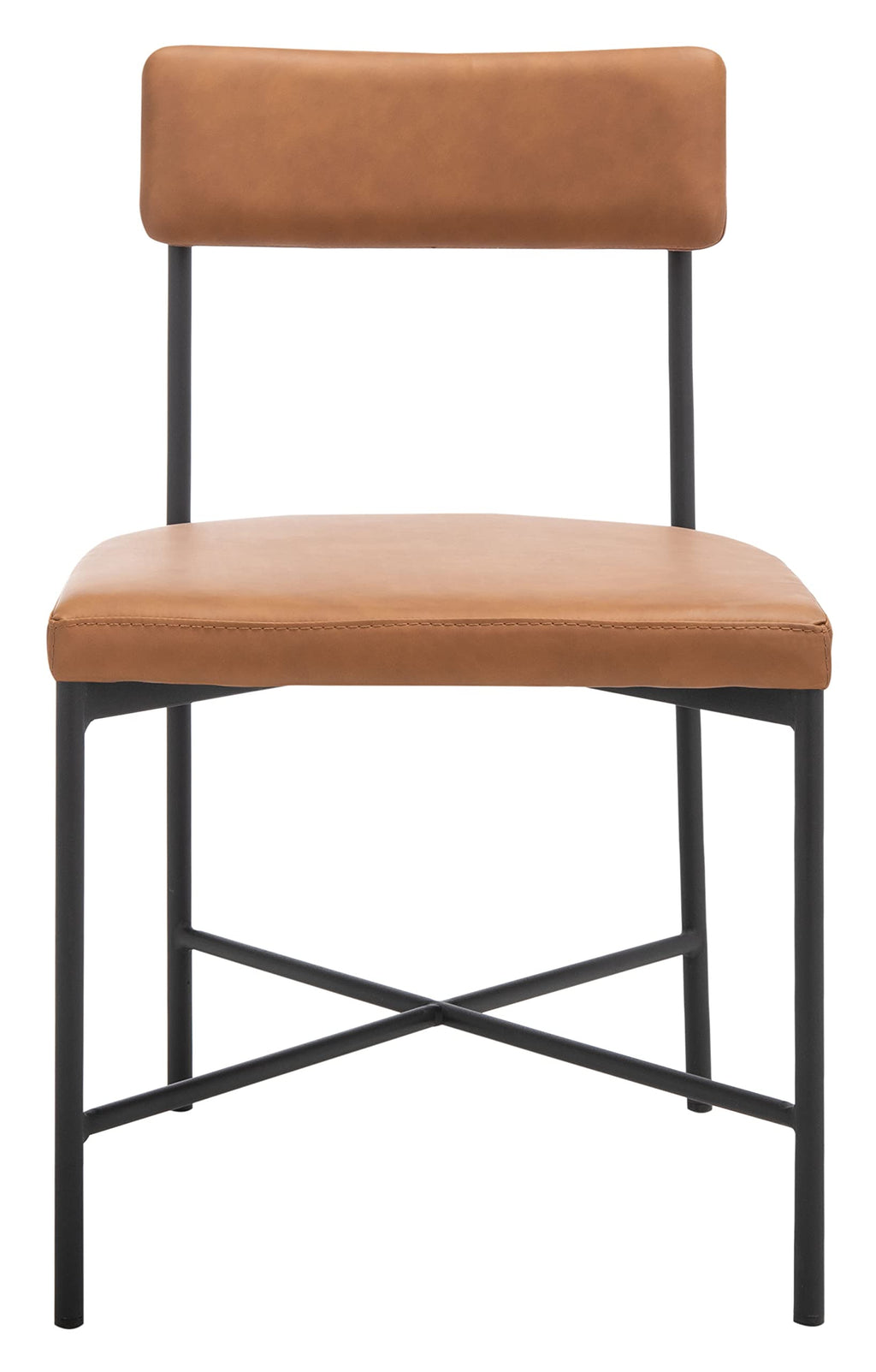 SAFAVIEH Home Collection Archer Faux Leather Dining Chair (Set of 2)-Fully Assembled DCH3004D-SET2, Cognac/Black