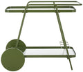 SAFAVIEH Home Collection Zunia Green/Clear Glass 2-Tier Bar Cart with Wheels