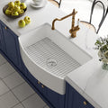 DeerValley Farmhouse Kitchen Sink 33 inch, White Fireclay Apron Front Farm Sinks, Single Bowl Deep Drop In Undermount Sink with Grid and Basket Strainer, Easy to Clean