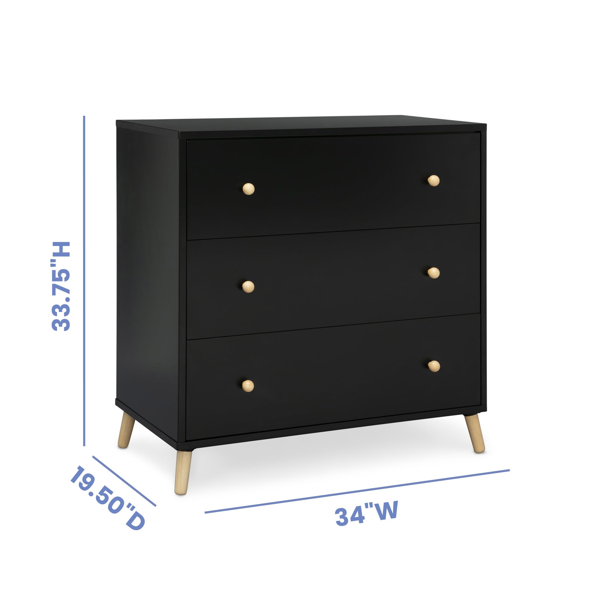 Delta Children Essex 3 Drawer Dresser with Interlocking Drawers, Ebony/Natural