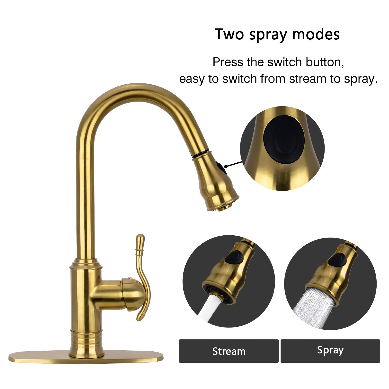 Akicon Single-Hole Pull-Down Sprayer Copper Kitchen Sink Faucet Single Handle (Antique Copper)