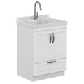 SIMPLIHOME Maile All-in-One 24 inch Wide Utility Sink and Laundry Cabinet in Pure White Finish, Transitional ABS Sink Cabinet for Laundry Rooms or Garage with High-Arch Chrome Faucet and Storage