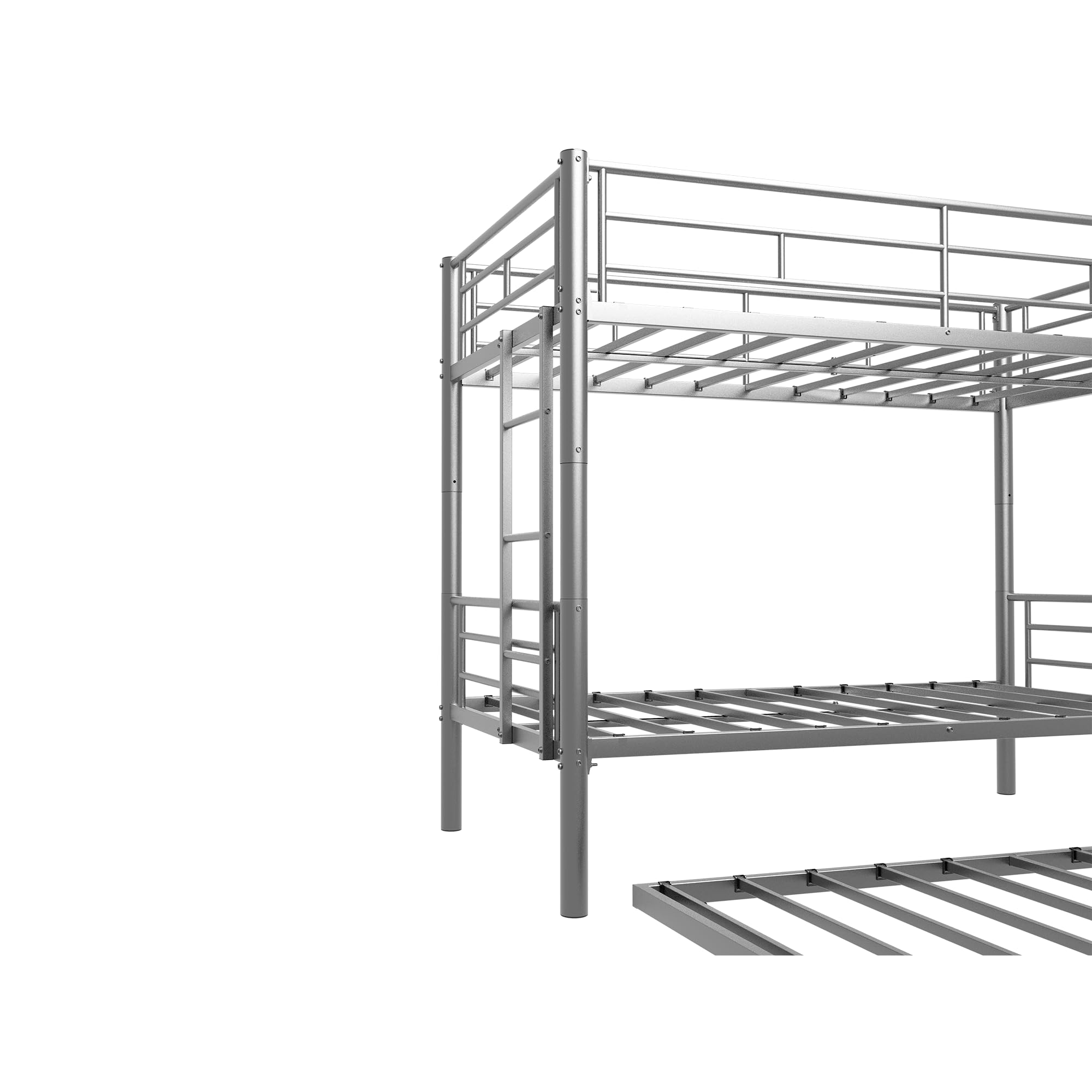 Bellemave Metal Bunk Bed with Trundle, Twin Over Twin Bunk with Guardrail and Ladder for Kids/Teenagers, Adults, No Box Spring Needed, Silver