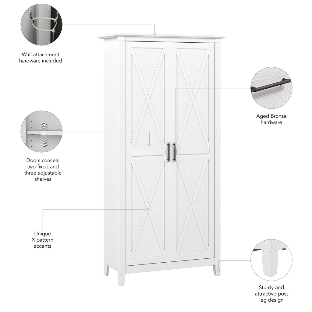 Bush Home Key West Tall Storage Cabinet with Doors in Pure White Oak