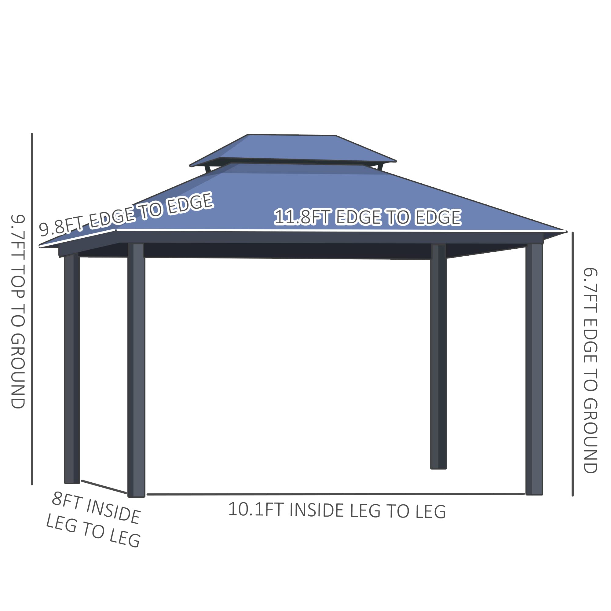 GOWE 10' x 12' Hardtop Gazebo Canopy with Polycarbonate Double Roof, Aluminum Frame, Permanent Pavilion Outdoor Gazebo with Netting and Curtains for Patio, Garden, Backyard, Deck, Lawn, Gray