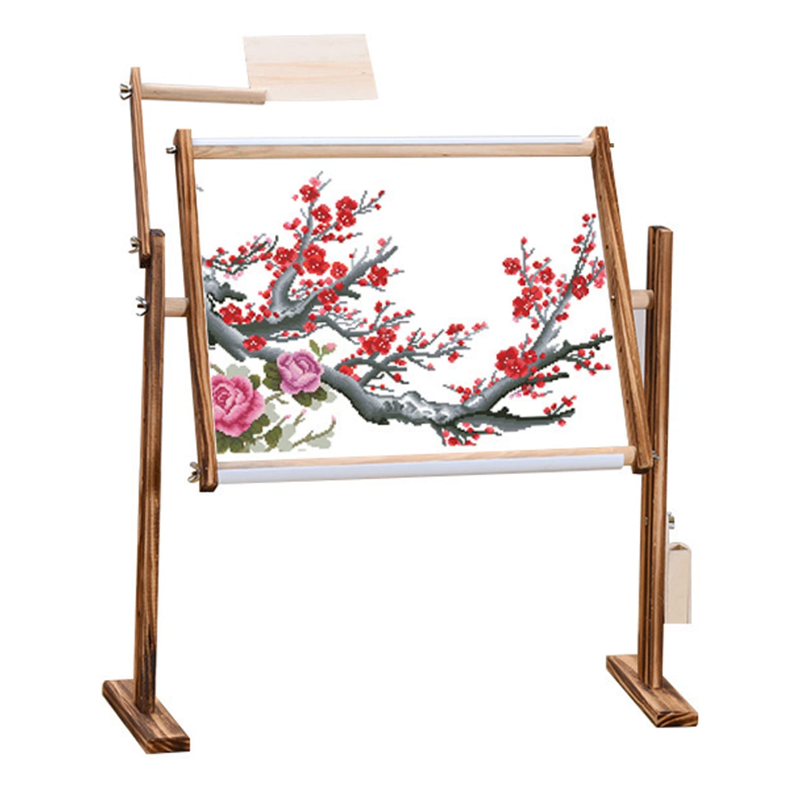 ELUKHT Cross-Stitch Frame Embroidery Frame, Vertical Solid Wood Adjustable Embroidery Frame, Cross-Stitch Frame, Widened Base, Right Tool Box, Convenient Storage (Baked Color)