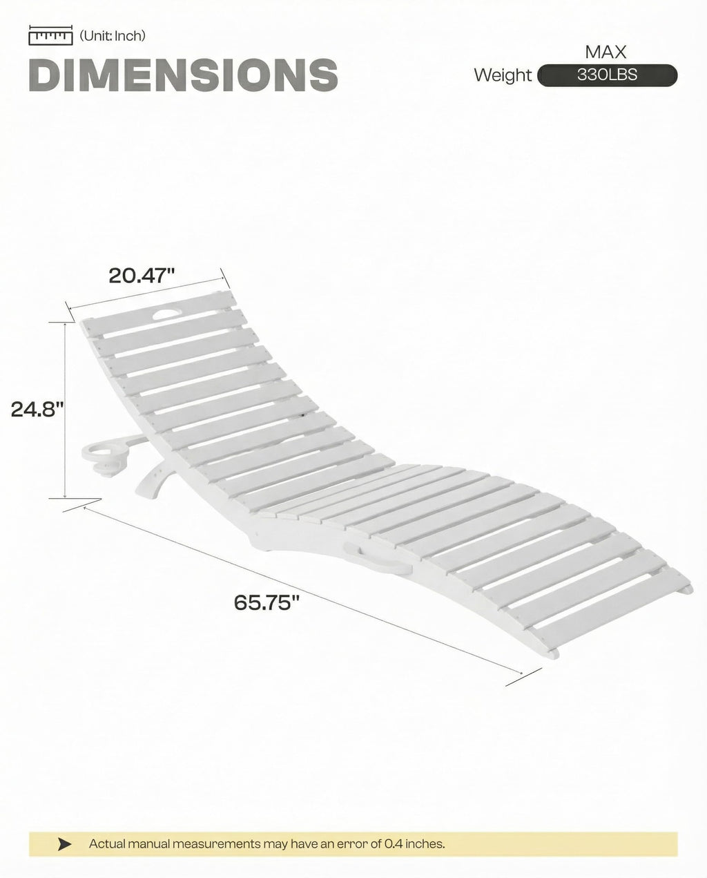 Tobeos Folding HDPE Pool Lounge Chairs Set of 2, Pre-Assembled Outdoor Chaise Lounge with Cup Holder for Poolside, Tanning Ledge, Pool Deck or Beach, Sandbag Not Included (White)