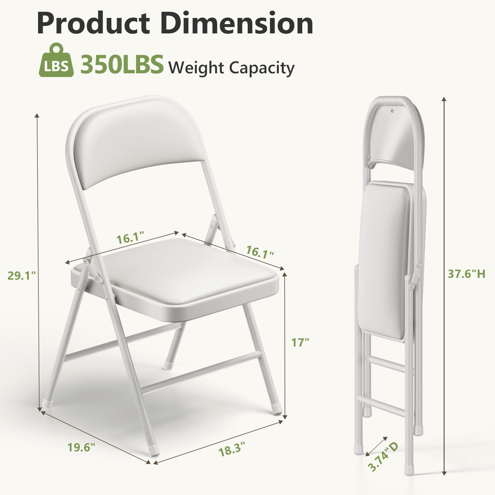 MAKE CHANGES 16 Pack Folding Chairs, PU Leather Folding Dining Chairs with Padded Cushion Seat & Back, Indoor Outdoor Folding Chair Set for Home Office, Parties, Events, Wedding, Extra Guest Seating