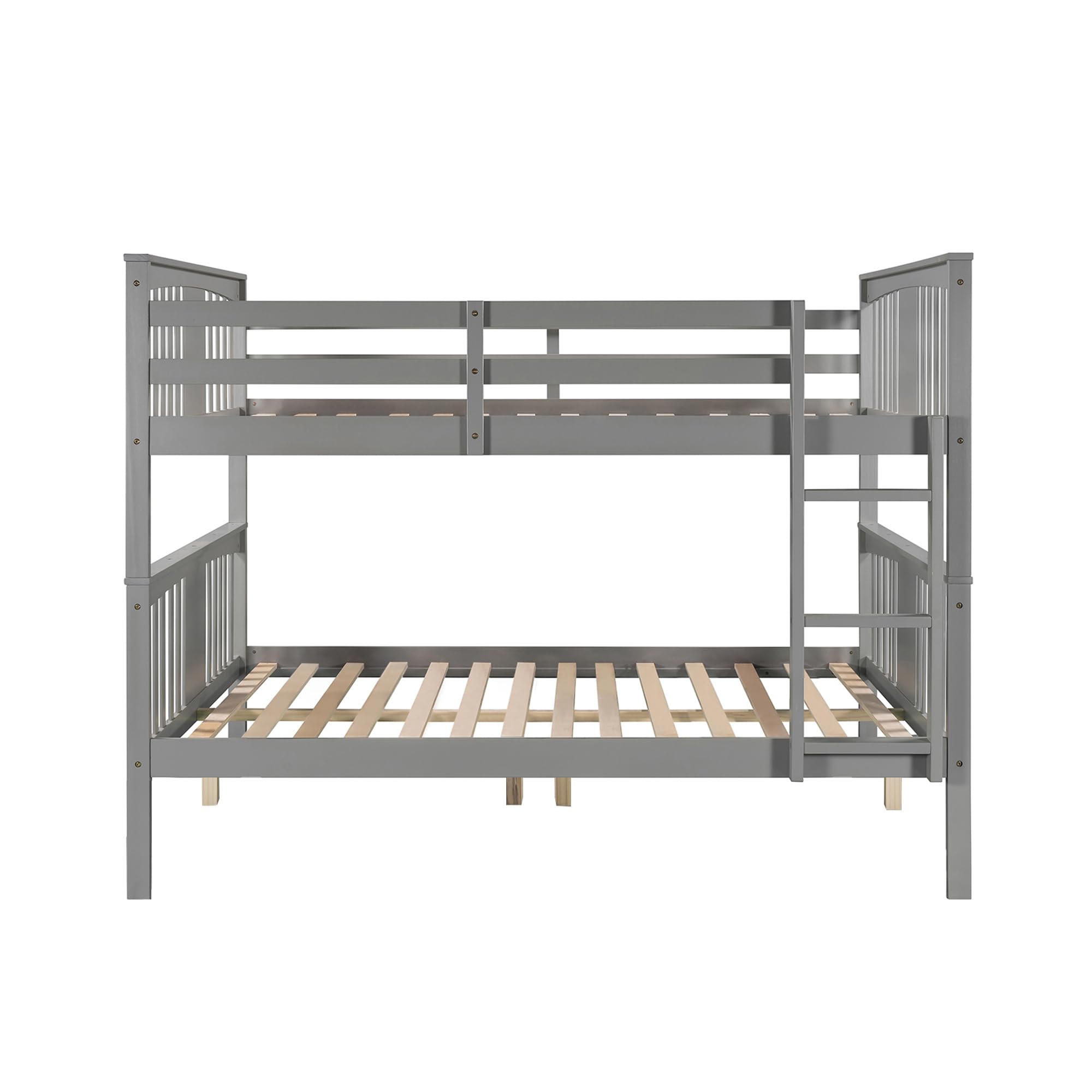 Merax Full Over Full Bunk Bed Convertible to Two Separate Beds, Solid Pine Wood Frame with Safety Guardrail & Headboard/Footboard, Sturdy Durable Design, for Teens/Adults, No Box Spring Needed, Grey