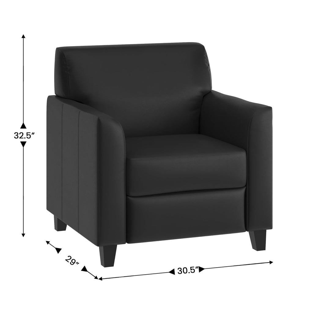 Flash Furniture Hercules Diplomat Series LeatherSoft Upholstered Side Reception Chair, Lobby Chair with Cushions and Flared Arms, Black