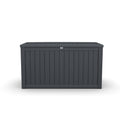 Large Outdoor Storage Deck Box, Resin Patio Container with Lockable Lid, Hydraulic Lift, Wood Texture Panels, Bench Table Function for Cushions Garden Tools Pool Gear Sports Equipment (180 Gallon)