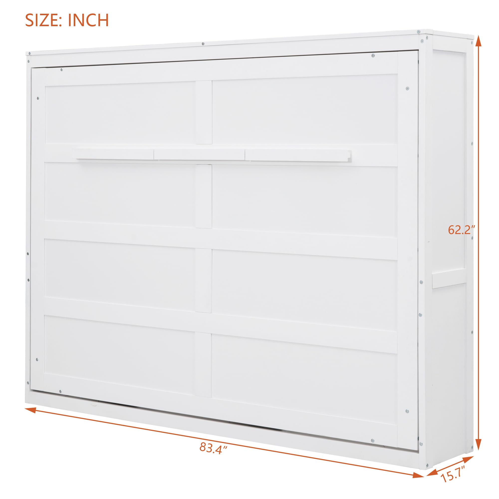 Ball & Cast Murphy Bed Full Size,Farmhouse Murphy Cabinet with Storage Shelf,Wood Hidden Wall Bed,Foldable Platform Bed,Space-Saving,No Box Spring Needed,White