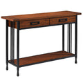 Leick Home 11233 Ironcraft Rustic Two Drawer Hall Console Sofa Table with Shelf, Mission Oak and Black Metal