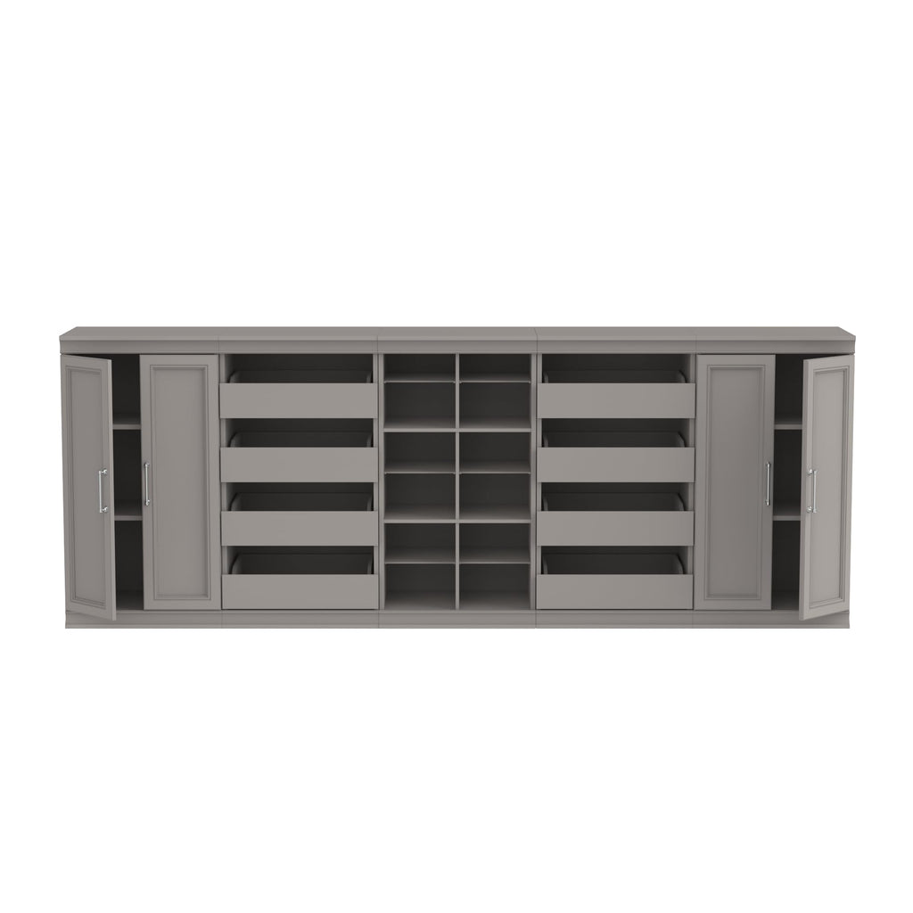 ClosetMaid Modular Storage 106.97-inch W 8-Drawer 18-Shelf Entertainment System with Doors, Smoky Taupe