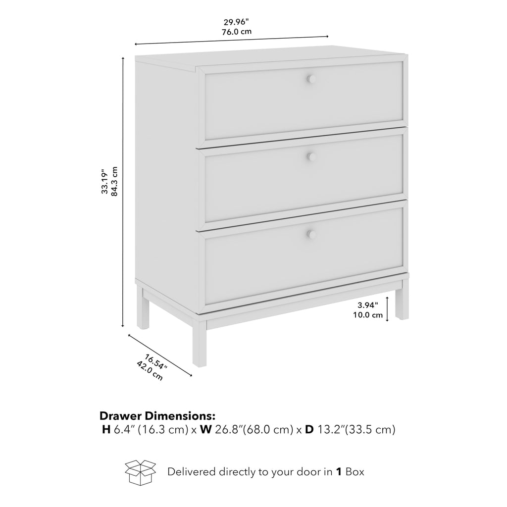 Bush Home 3 Drawer Dresser, Chest of Drawers Storage Organizer for Bedroom and Nursery Organization, Avery Collection, Chocolate Birch