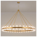 AEULYTIR 70 Inch Gold Wagon Wheel Chandelier with Crystal Shade, 72 Lights, Modern Farmhouse Style, Ideal for Dining Room, Kitchen, Entryways