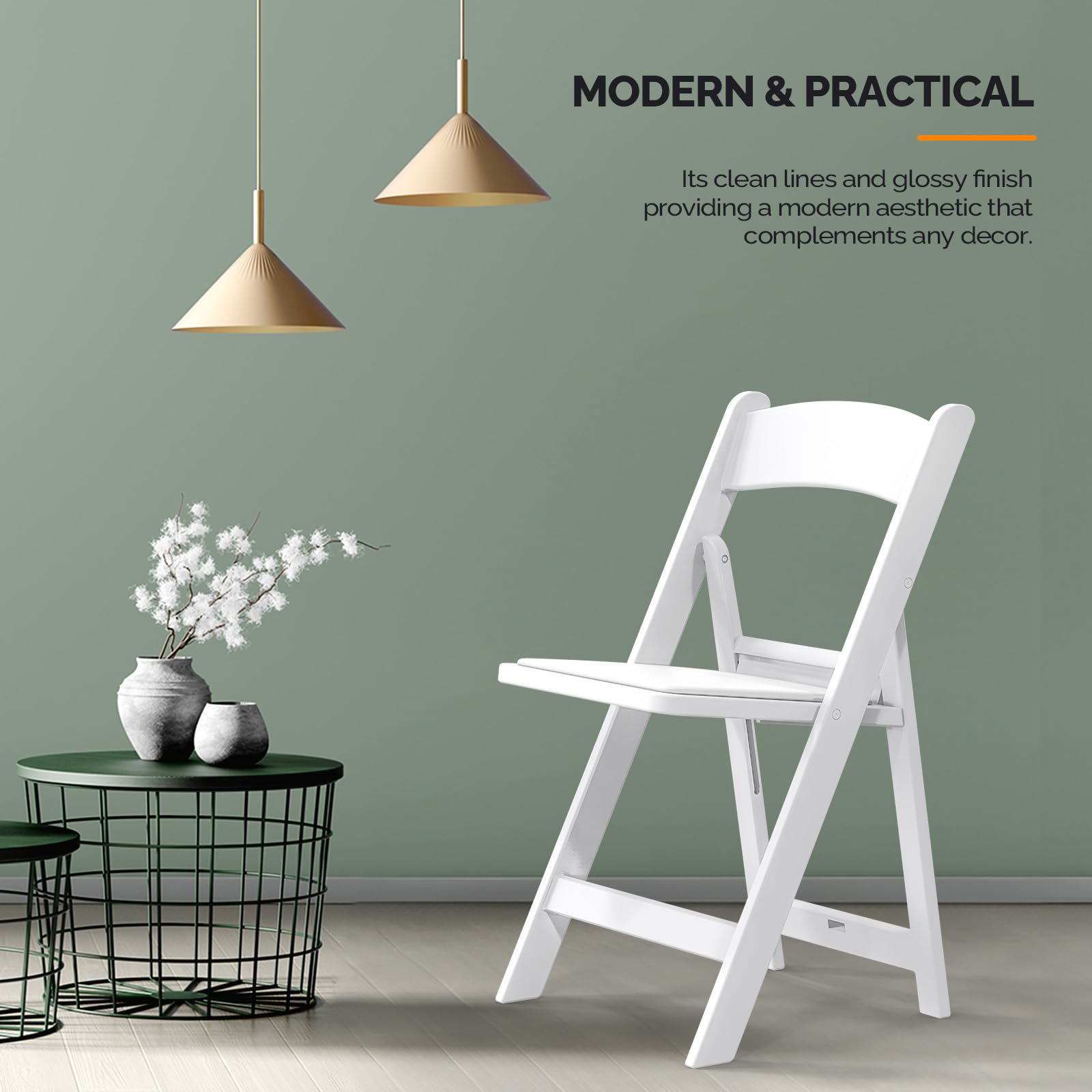 VINGLI Resin Folding Chairs with Cushion, Foldable Plastic Chair with Comfortable Padded Seats, Perfect for Event Party Indoor Outdoor, White, 8 PC