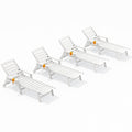 SERWALL Patio Chaise Lounge Chair Set of 4, 5 Positions Adjustable Poly Outdoor Lounger for Pool, HDPE Lounge Chair with Rolling Wheels & Cup Holder for Poolside, Deck, White