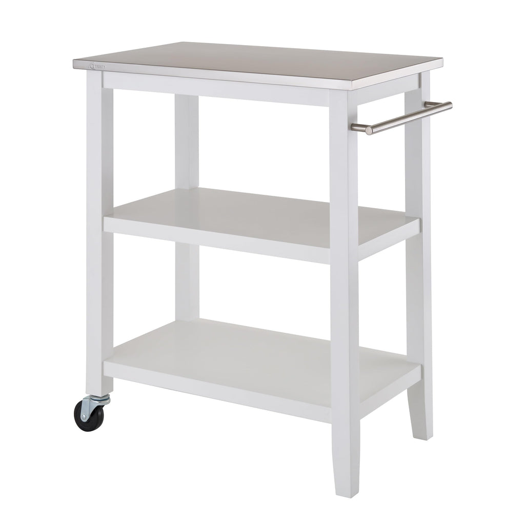 TRINITY 3-Tier Mobile Kitchen Island Storage Cart with Stainless Steel Top, 31.4" x 18" x 35", White