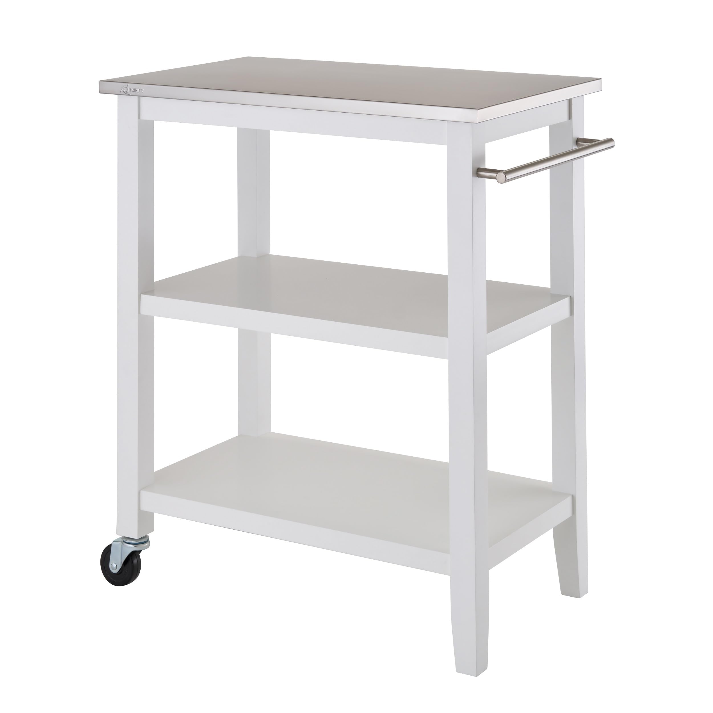 TRINITY 3-Tier Mobile Kitchen Island Storage Cart with Stainless Steel Top, 31.4" x 18" x 35", White