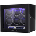 SNEOLTJN Watch Winder for 6 Slots Automatic Watches, Ultra-Quiet Japanese Motors, Built-in LED Illumination and LCD Touchscreen Control