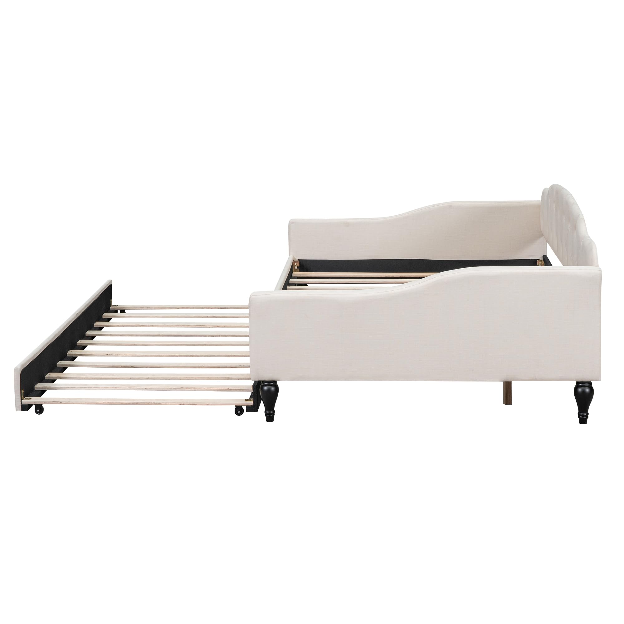 YOPTO Full Size Linen Upholstered Tufted Daybed with Twin Size Trundle,Sofa Bed,No Box Spring Needed, Furniture for Bedroom Living Room Guest Room,Beige