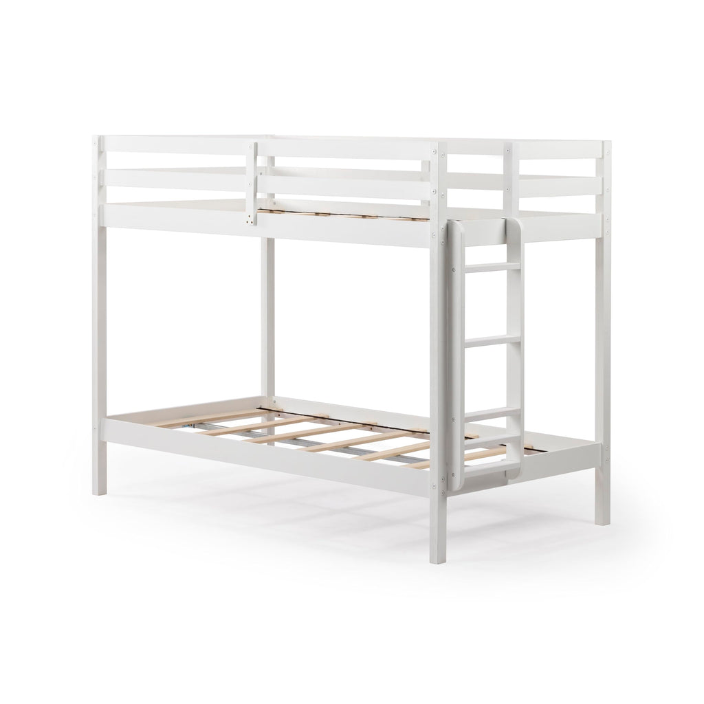 Grain & Grove Bear Twin Over Twin Bunk Bed, Sturdy Bunk Bed Frame for Kids, Plywood Bunk with Ladder, Guardrail, and Slats, No Box Spring Required, Brushed White