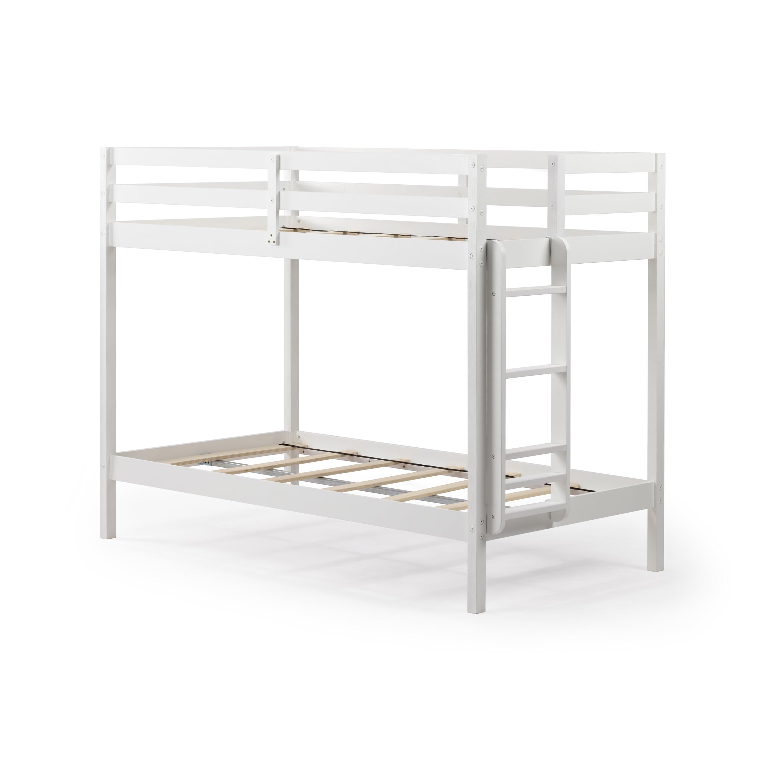 Grain & Grove Bear Twin Over Twin Bunk Bed, Sturdy Bunk Bed Frame for Kids, Plywood Bunk with Ladder, Guardrail, and Slats, No Box Spring Required, Brushed White