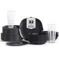 Stone Lain Baskerville 32-Piece Dinnerware Set Stoneware, Borosilicate Glass, Black