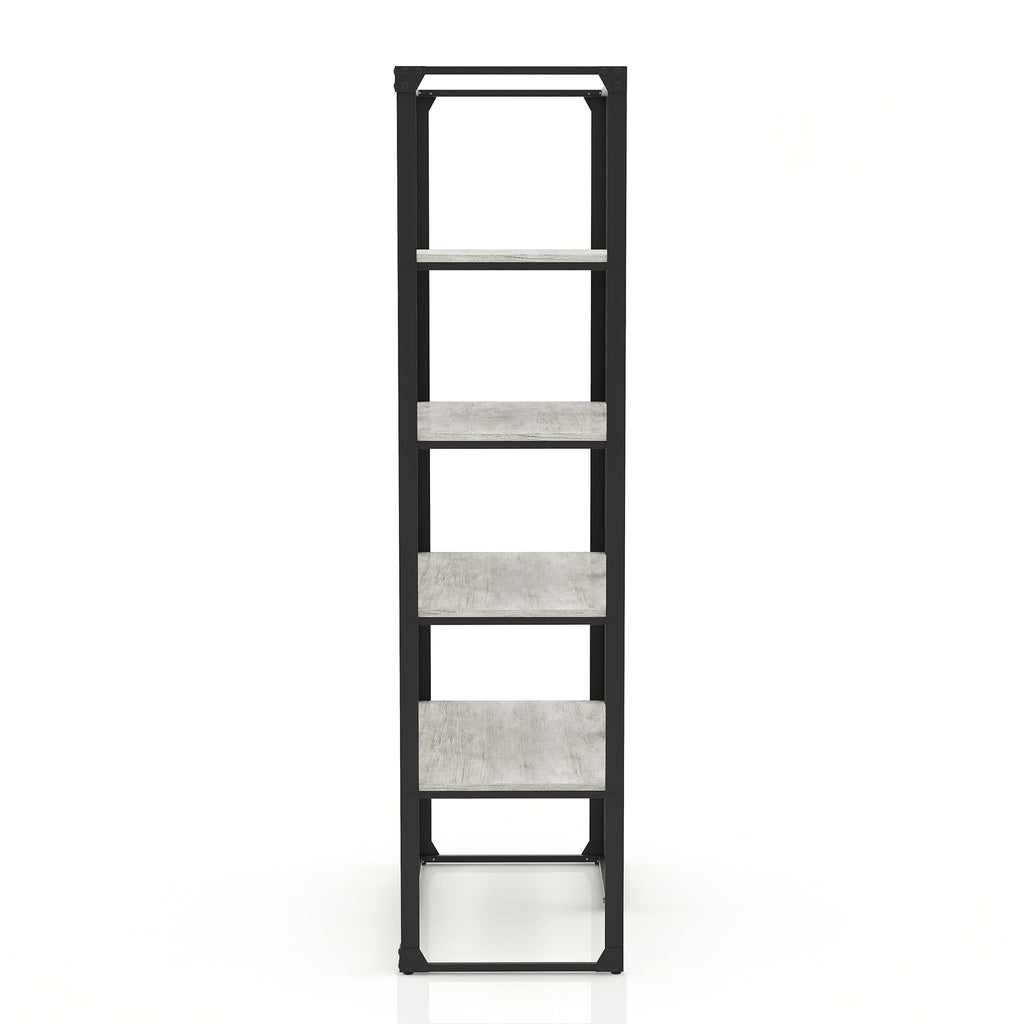 24/7 Shop at Home Adair Industrial Metal Open Back Bookcase with 4 Shelves for Living Room, Home Office, Bedroom, Black and Light Gray