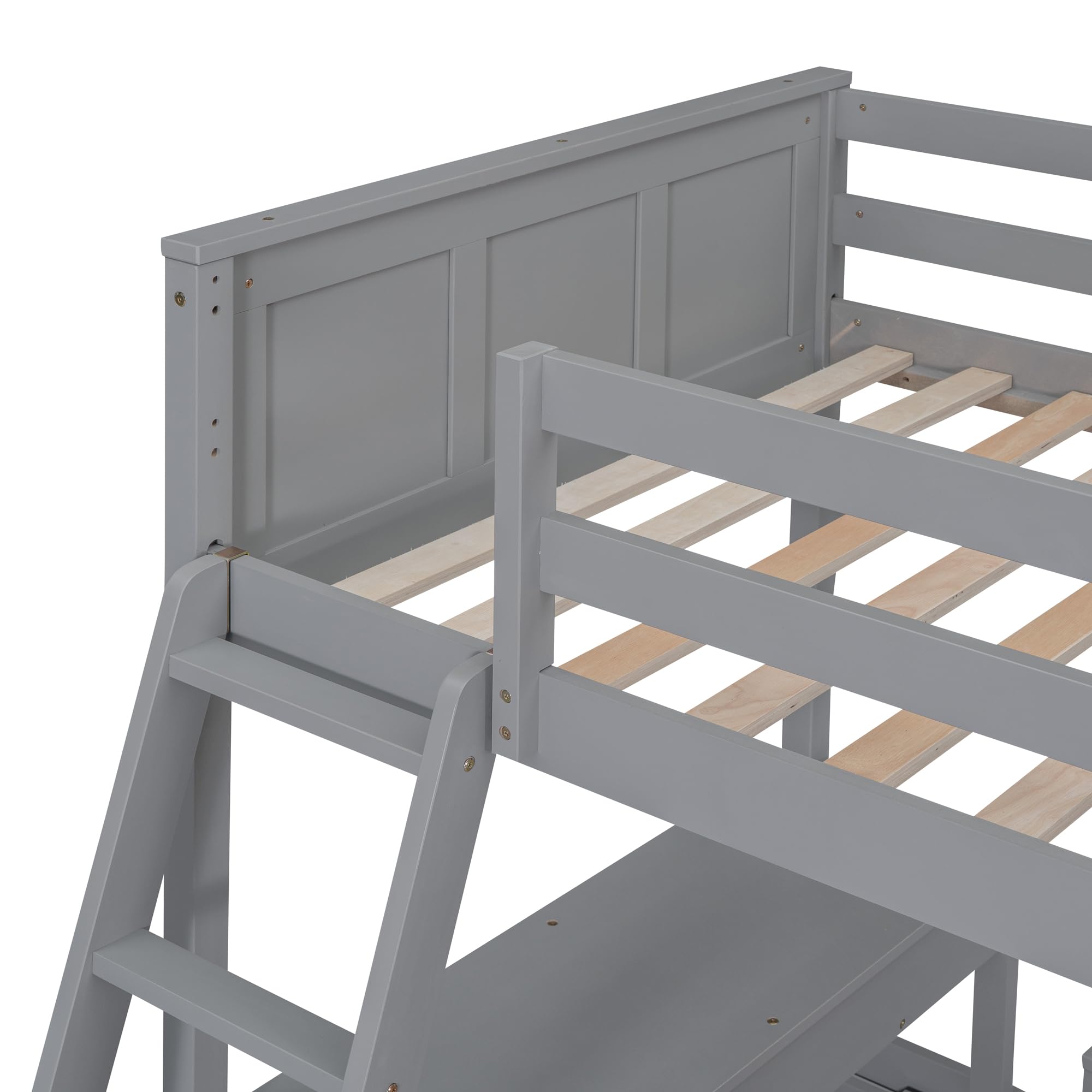 Merax Twin Over Full Bunk Bed with Desk,Wood Loft Bed Frame Saving Space for Boys,Girls,Teens,Grey