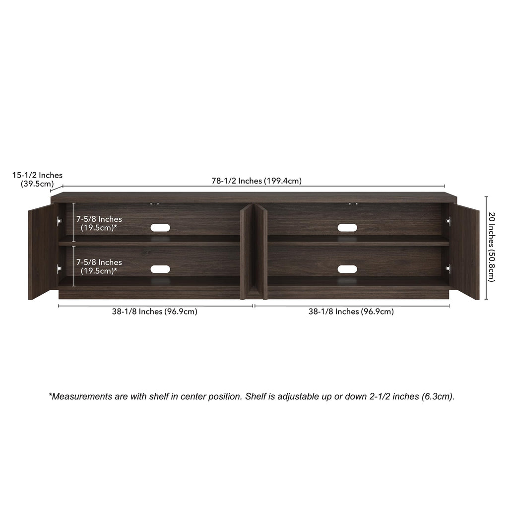 Henn&Hart Fluted TV Stand for TVs up to 85" with 2 Concealed Ribbed Storage Cabinets and Adjustable Shelves for Living Room, Family Room, or Office, Rich Brown