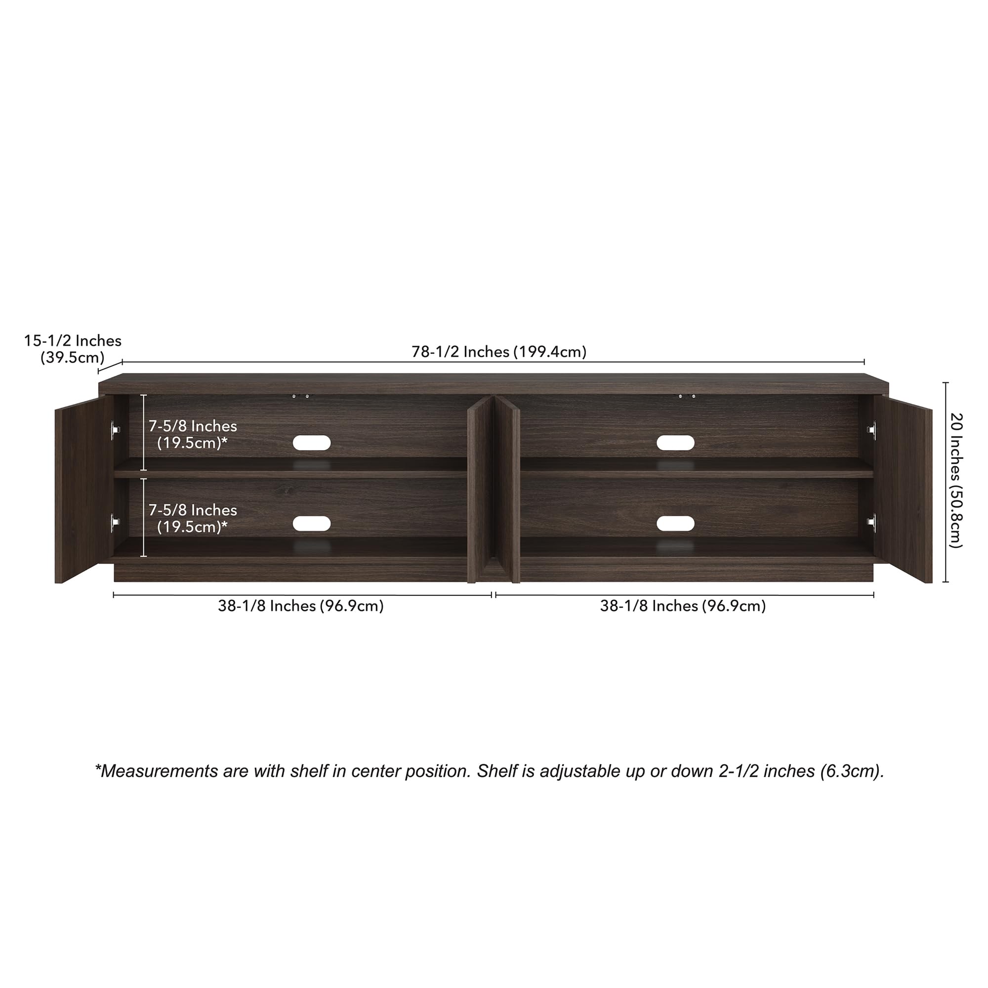 Henn&Hart Fluted TV Stand for TVs up to 85" with 2 Concealed Ribbed Storage Cabinets and Adjustable Shelves for Living Room, Family Room, or Office, Rich Brown