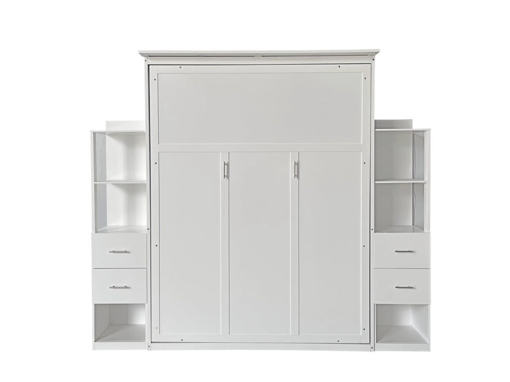 DNYN Queen Size Murphy Bed with 4 Storage Drawers & Shelf & Foldable & Wall Bedframe Design,for Small Space,Bedroom,Guest Room, White