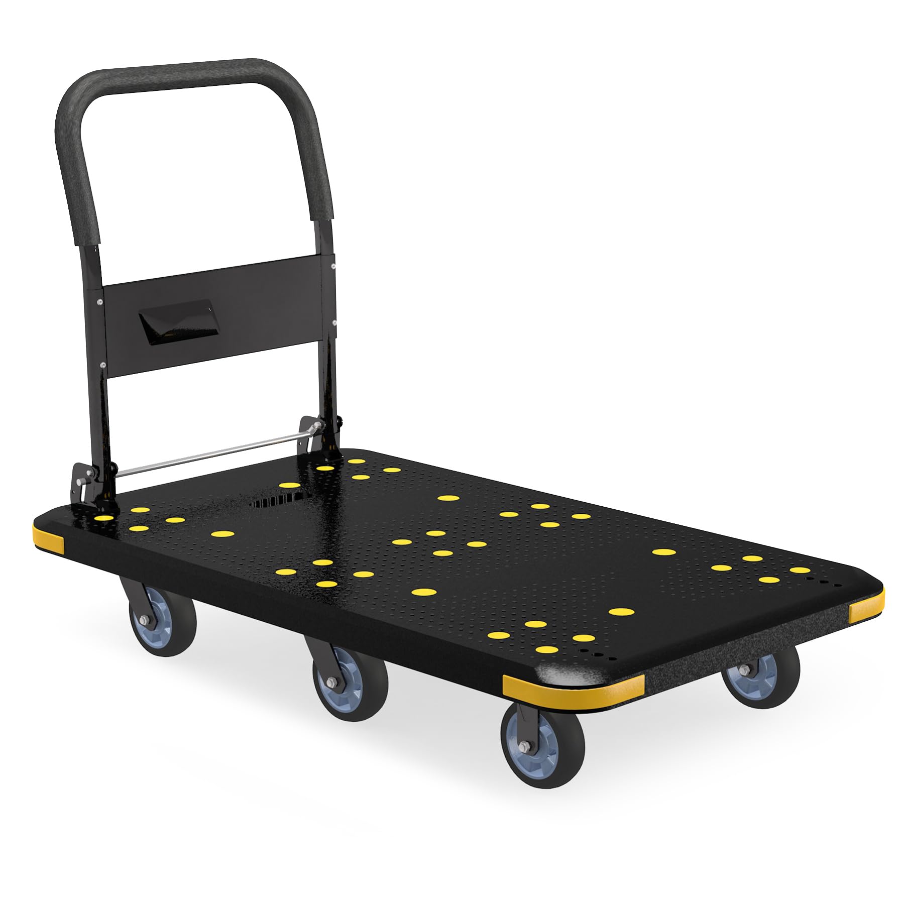 Heavy-Duty Foldable Platform Cart with 6 Wheels & 2000LB Capacity - 360° Swivel & Fixed Casters, Collapsible Push Cart Dolly Black Plastic Trolley, 5" Wheels, Spare Tire & Anti-Collision Corners