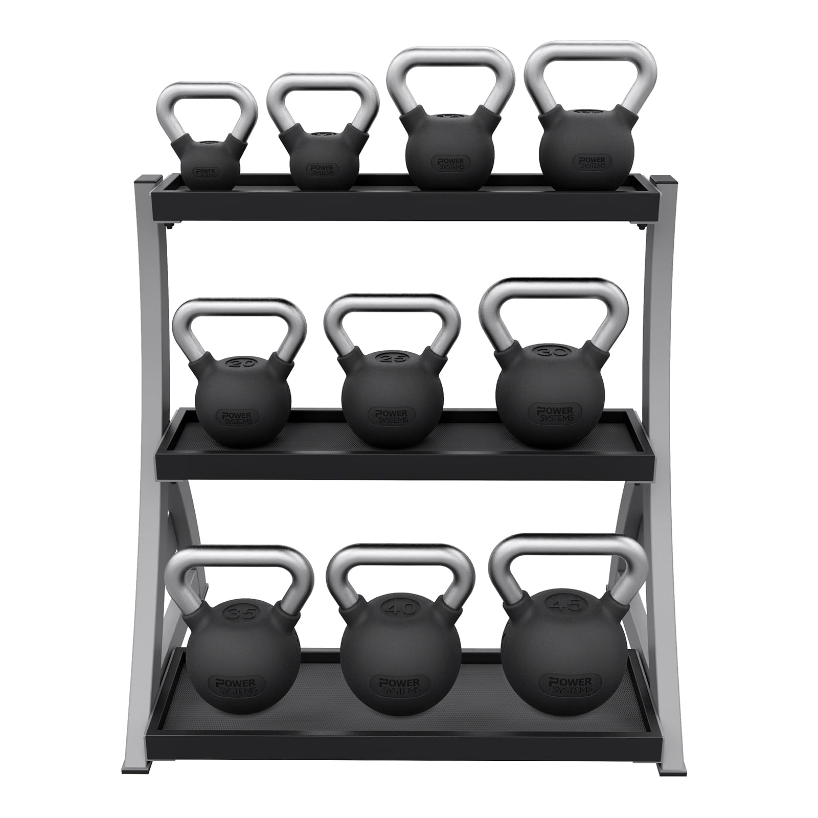 Power Systems Studio Premium 3-Tier Kettlebell Rack, Holds Up To 12 Kettlebells, 31 x 23 x 33 Inches, Gray/Black (50090)