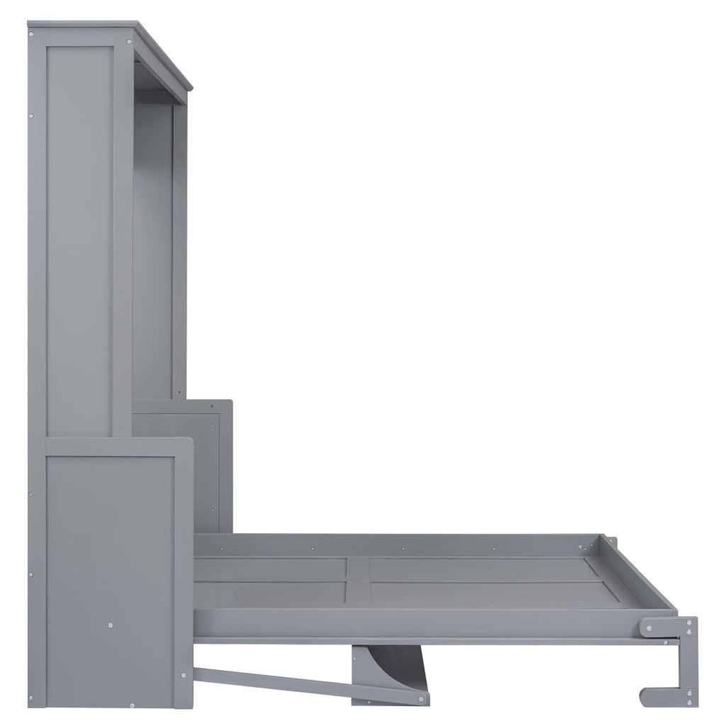 Bellemave Queen Size Murphy Bed with a Shelf, Easy Fold Wood Wall Bed, Space-Saving Wall Bed for Guest Room or Home Office, No Box Spring Needed, Noise Free (Gray)