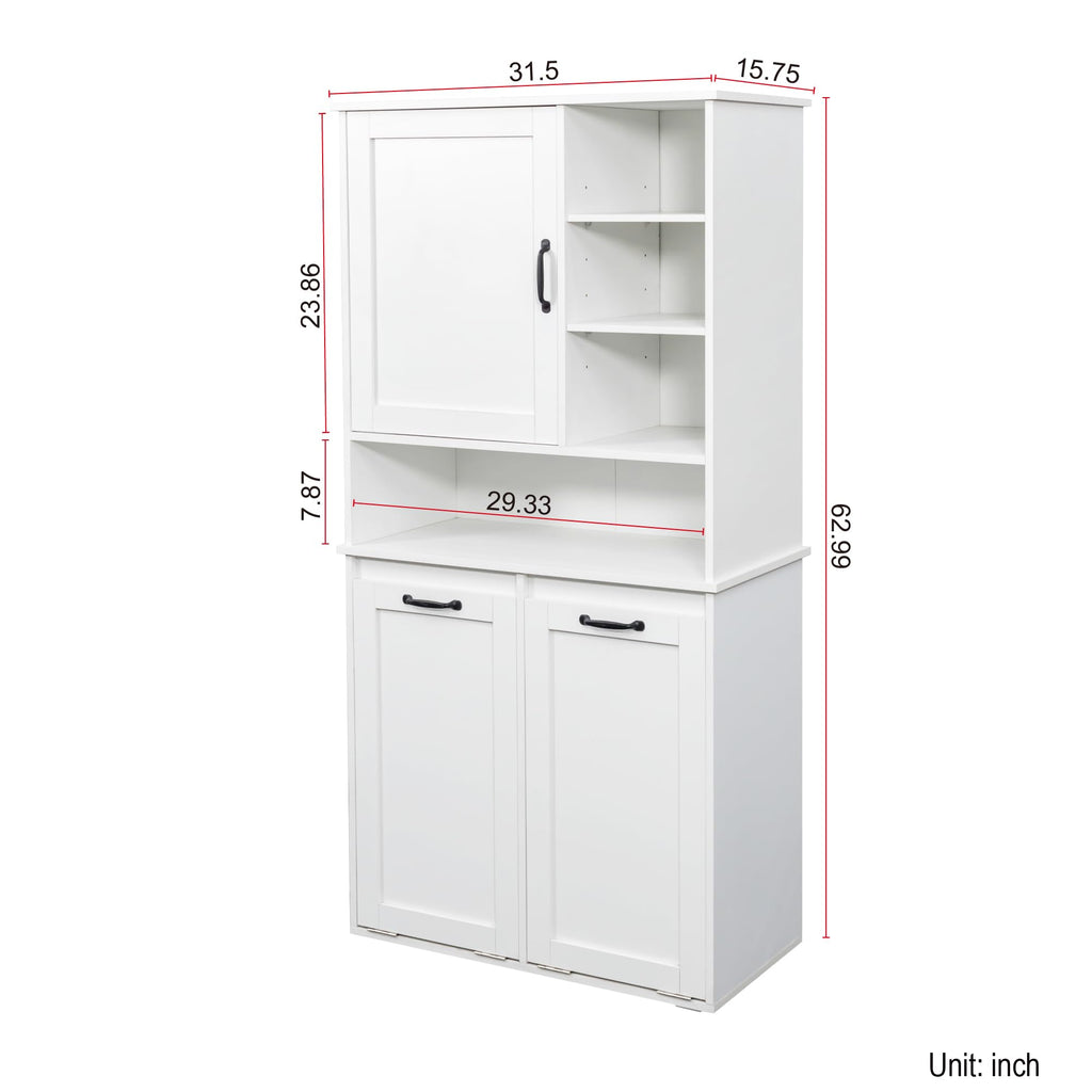 KEIKI 62.99'' H Laundry Cabinet with Doors and shelf, Tilt-Out Laundry Hamper, Multiple Storage Space, Freestanding Style, Open Shelve, Adjustable Shelf, White, (Style C)