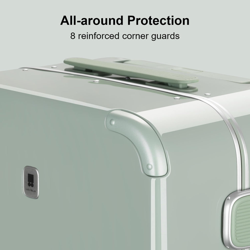 LEVEL8 Zipperless Carry On Luggage Airline Approved with Aluminum Frame, Cute Hardside Suitcase with Spinner Wheels, Metal Rolling Travel Case with Tsa Locks, 20 Inch, Light Green