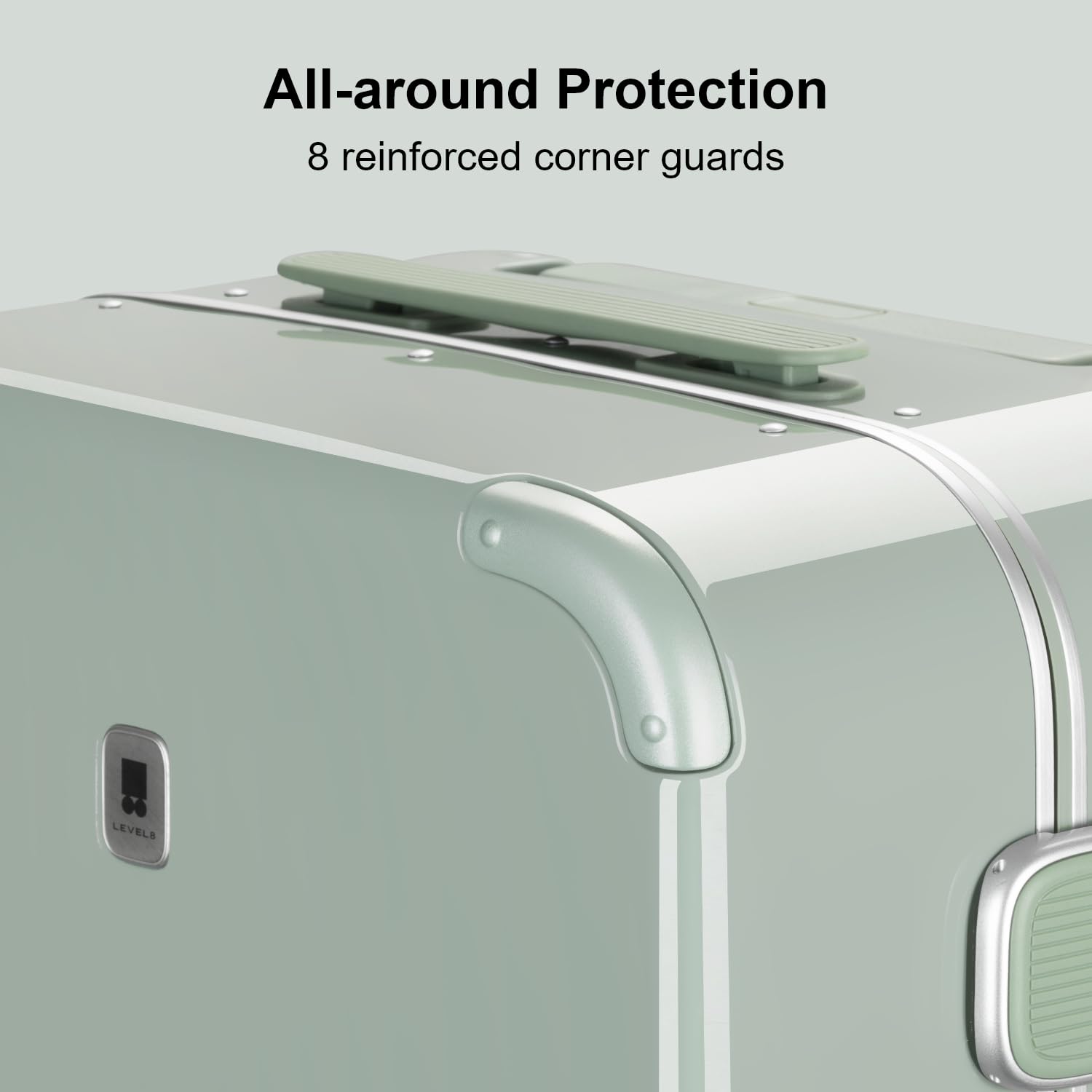 LEVEL8 Zipperless Carry On Luggage Airline Approved with Aluminum Frame, Cute Hardside Suitcase with Spinner Wheels, Metal Rolling Travel Case with Tsa Locks, 20 Inch, Light Green