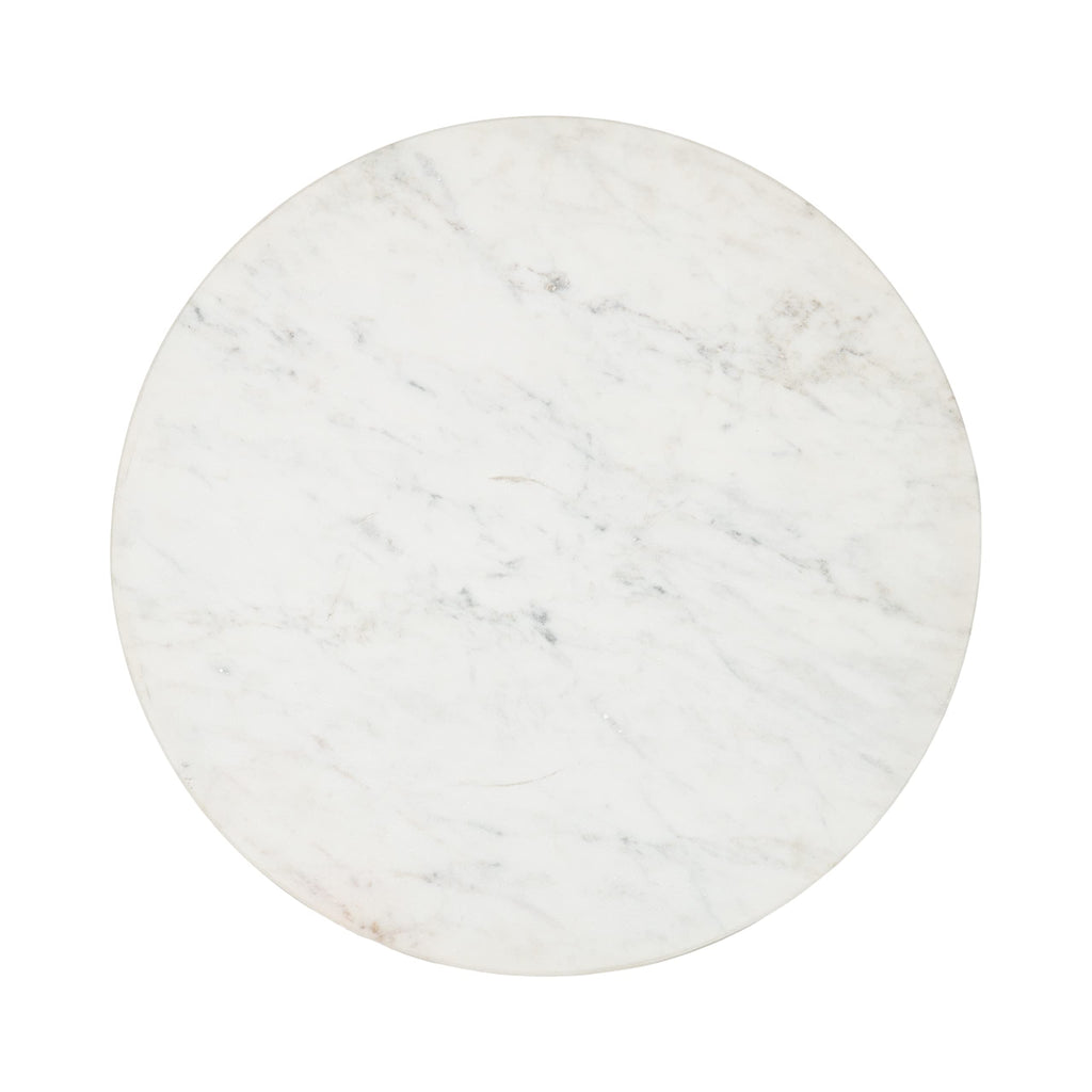 Kate and Laurel Solvay Round Metal and Marble Side Table; 16 x 16 x 24; White Marble and Antique Brass; Modern Glam Bedroom Nightstand Table with Premium Natural Marble Stone and Iron Base