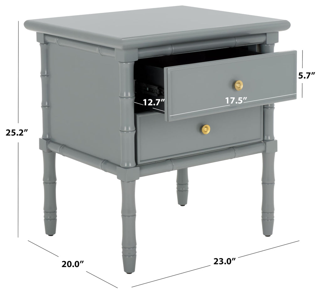 SAFAVIEH Furniture - Niah 2-Drawer Nightstand - Grey & Gold - Wood - Glam Hardware Design - Ideal for Bedroom, 23"W x 20"D x 25.25"H (NST3501C)