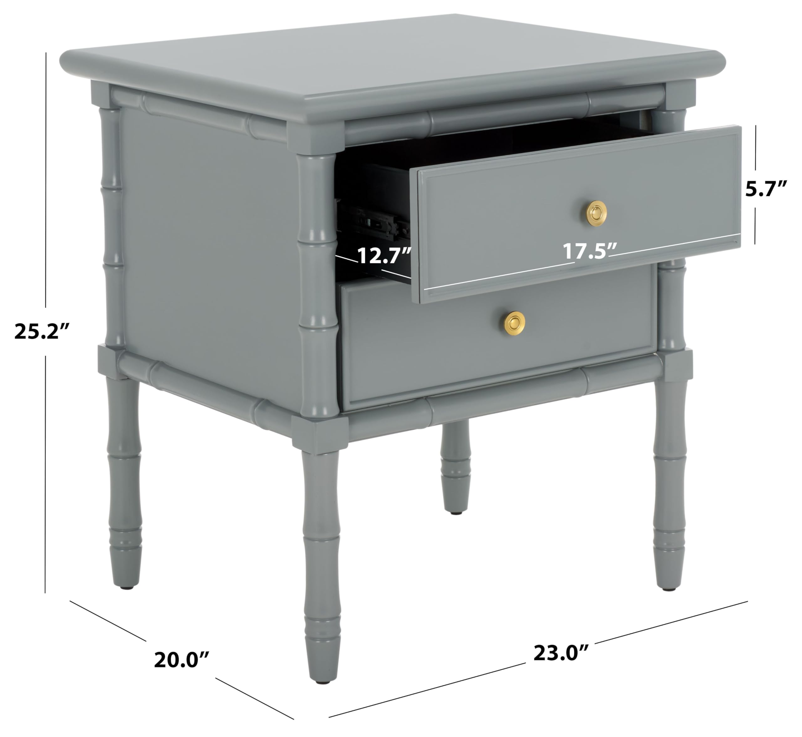 SAFAVIEH Furniture - Niah 2-Drawer Nightstand - Grey & Gold - Wood - Glam Hardware Design - Ideal for Bedroom, 23"W x 20"D x 25.25"H (NST3501C)