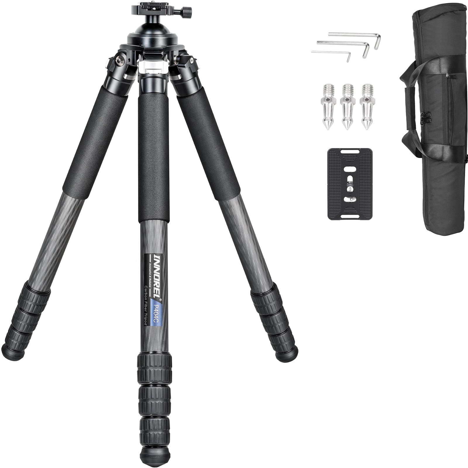 INNOREL P404C 72" Carbon Fiber Tripod for Hunting with Arca Swiss Dovetail Mount and 360° Ballhead(2.5"), 40mm Tube Tripods with Heavy Duty Construction for Photography and Outdoors, Load 88lb/40kg