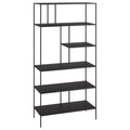 Henn&Hart 72" Modern Metal 5-Tier Bookcase with Staggered Open Metal Shelves for Living Room, Bedroom, or Office, Black