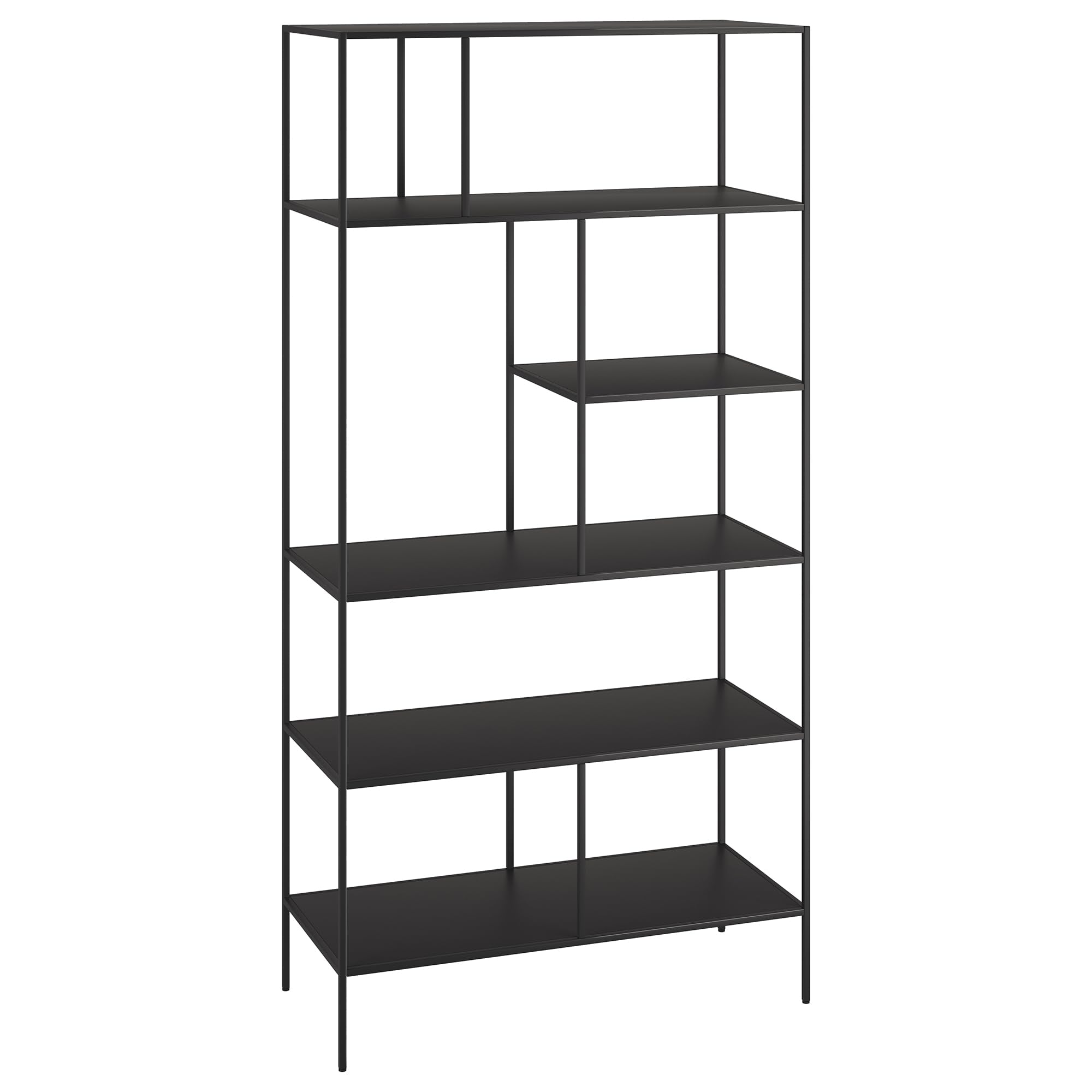 Henn&Hart 72" Modern Metal 5-Tier Bookcase with Staggered Open Metal Shelves for Living Room, Bedroom, or Office, Black