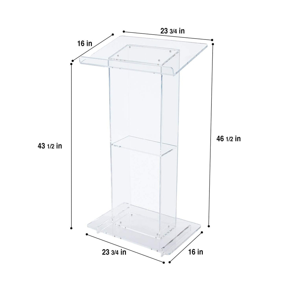 OEF Furnishings CoreGhost Series Commercial-Grade Modern Clear Acrylic Lectern with Shelf (24-inch Reading Surface)