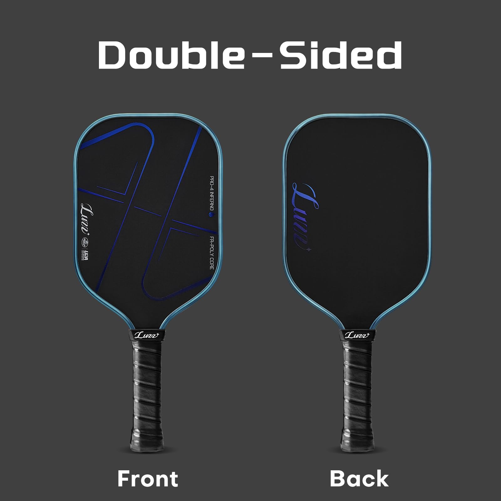 Luzz Pickleball Paddle, Thermoformed Blue Blaze Inferno 3D Grooved Carbon Fiber Pickleball Paddles Microporous Polymer Core Exceptional Spin and Power 16mm Composite Pickle Ball Rackets for Players