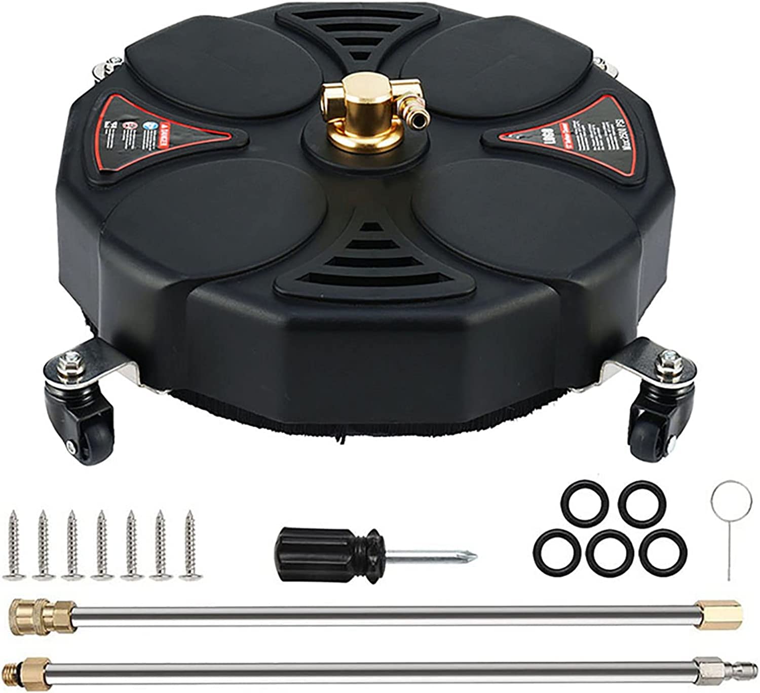 TRELVEX 13 Inch Pressure Washer Surface Cleaner Attachment with Wheels, with 2 Power Washer ExWands and 2 Replacement Nozzles, 3600 PSI