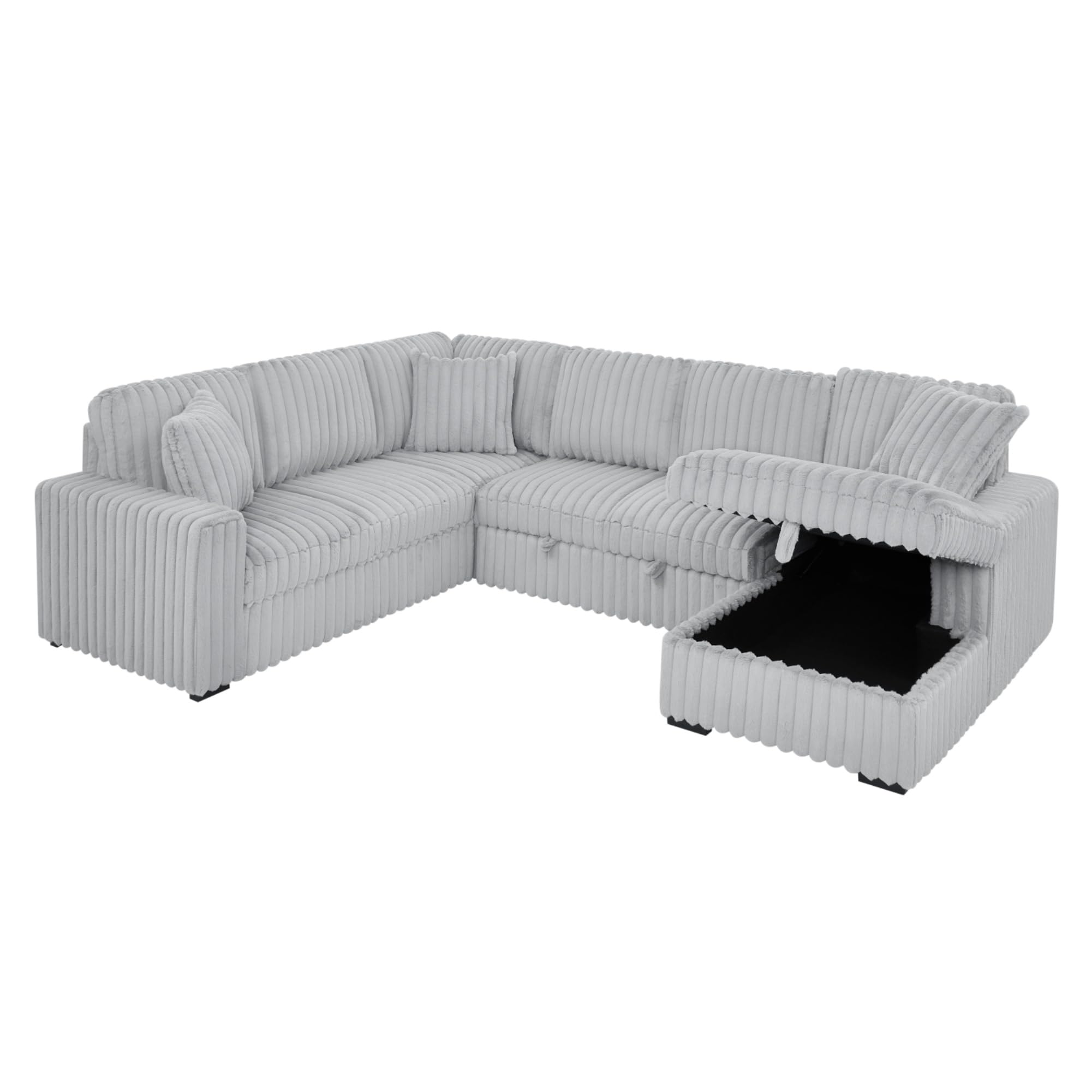 KEIKI 122" Pull-Out Sofa Bed, Sleeper Pull Out Sectional Couch, Oversized U Shape Sleeper Sofa Bed with Storage Chaise, USB Ports for Apartment Living Room, Gray